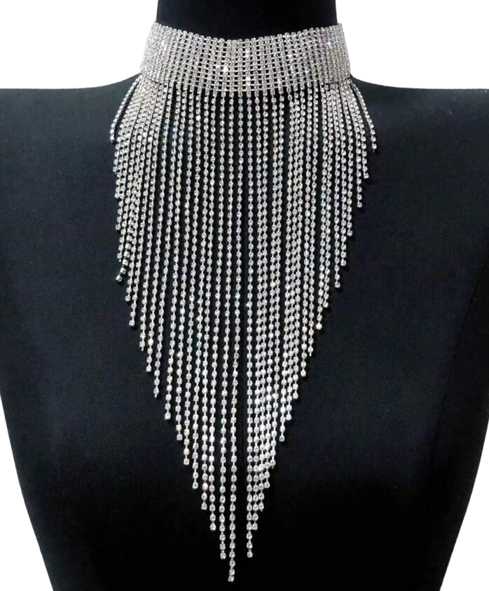 Rhinestone Long Necklace - Mojood