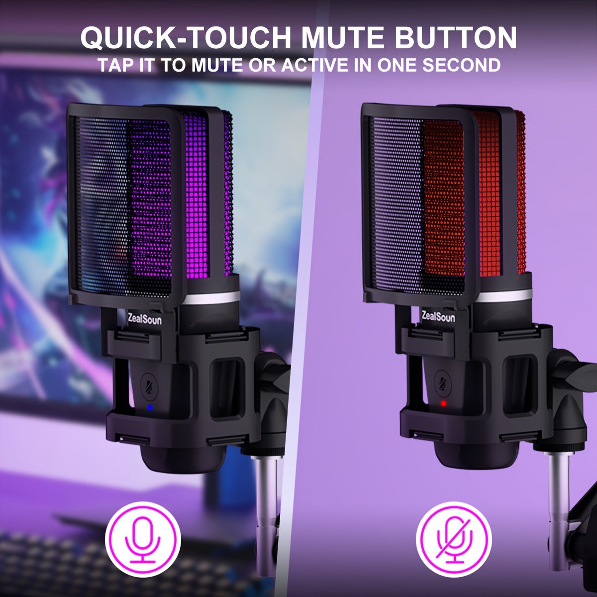 ZealSound RGB Gaming Microphone with Boom Arm, Plug & Play