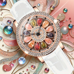 Women's Rhinestone Quartz Watch Rotating Flower Dial - Mojood