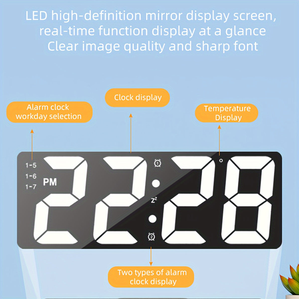 Led Digital Alarm Clock With Mirror - Mojood