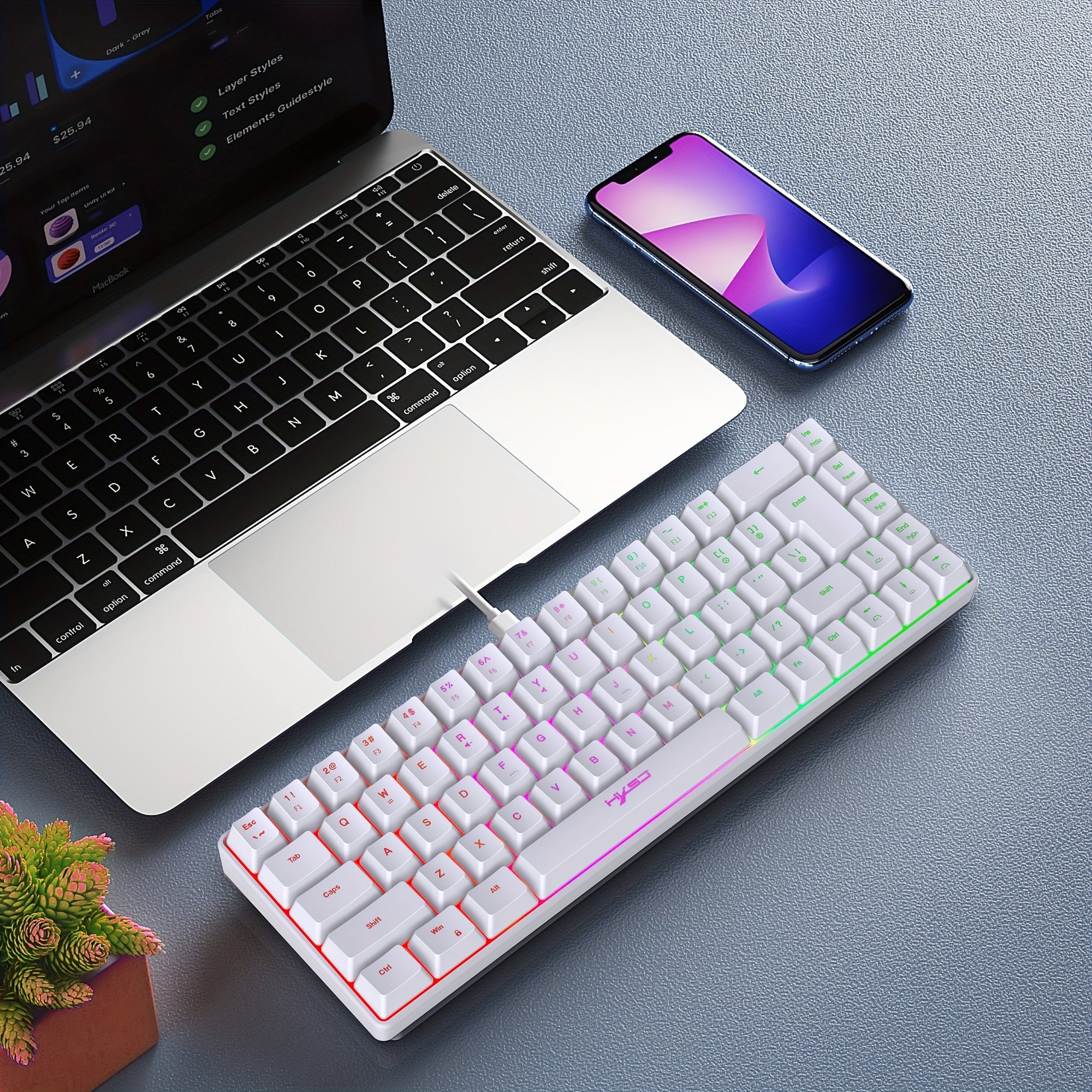 HXSJ-RGB Keyboard & Gaming Mouse, Compact 68-key Mini Wired Keyboard RGB - Mojood