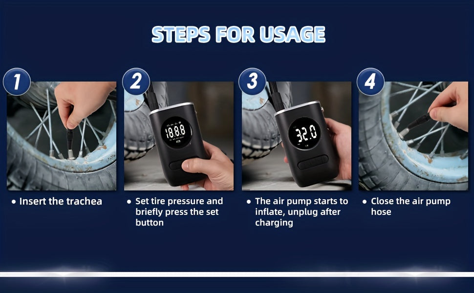 Portable Air Compressor, 150 PSI, Car Air Pump, Electric Tire Inflator
