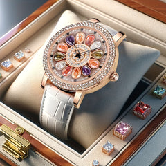 Women's Rhinestone Quartz Watch Rotating Flower Dial - Mojood
