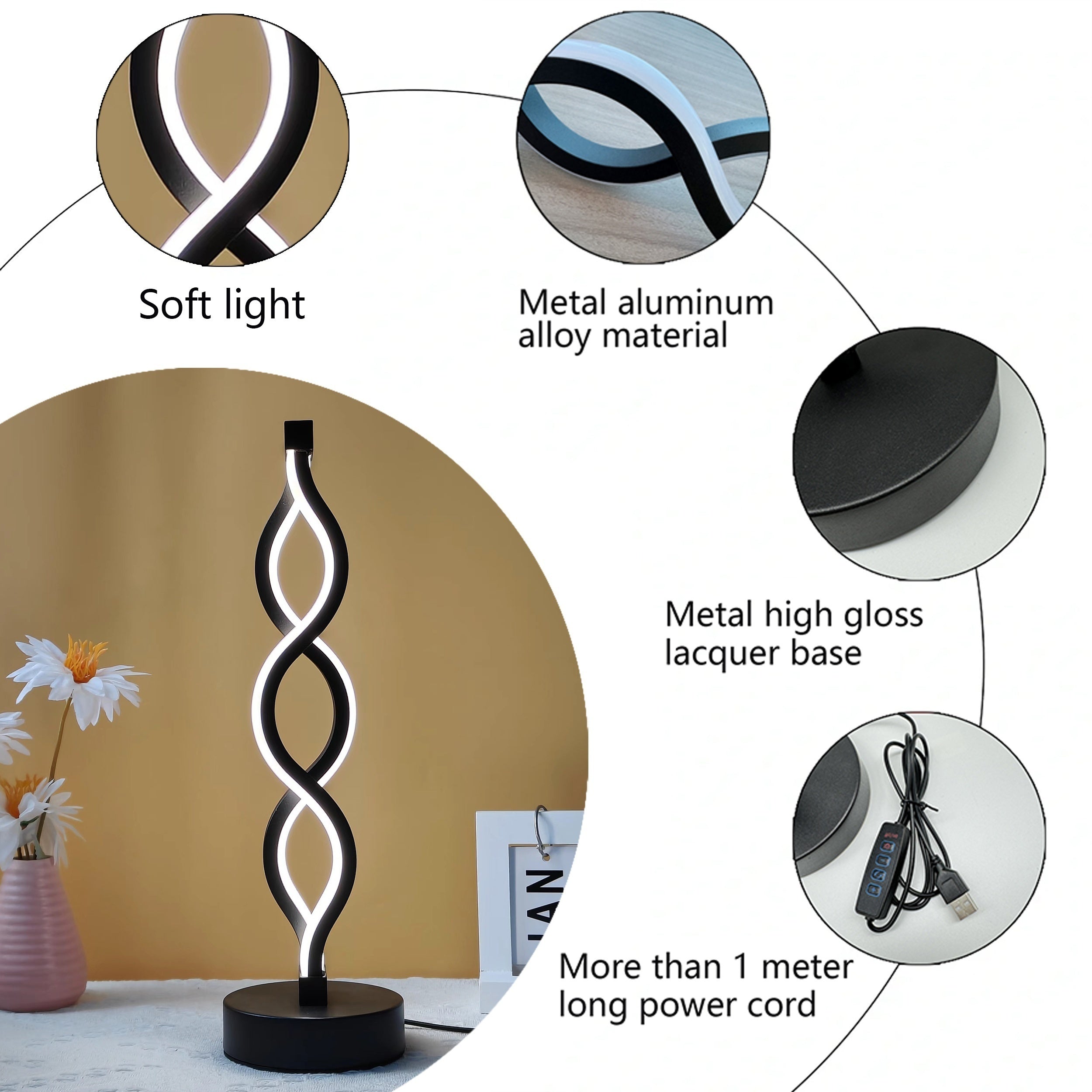 LED Spiral Table Lamp, Charging Capability - Mojood