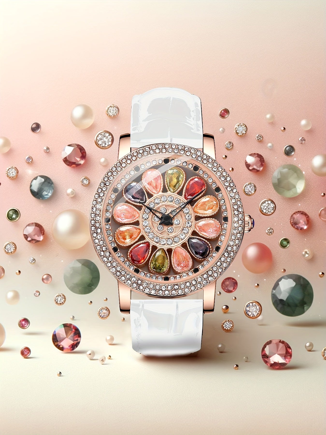 Women's Rhinestone Quartz Watch Rotating Flower Dial - Mojood