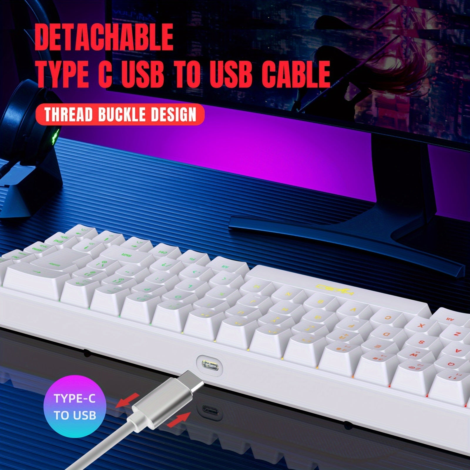 HXSJ-RGB Keyboard & Gaming Mouse, Compact 68-key Mini Wired Keyboard RGB - Mojood