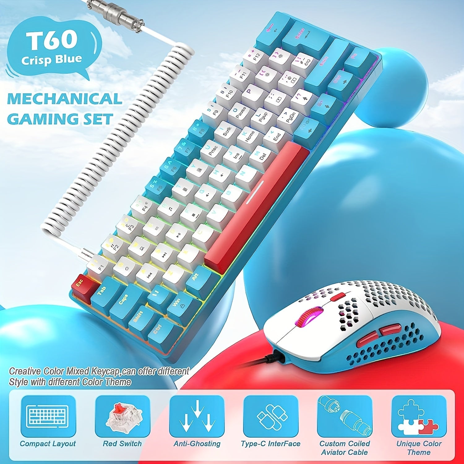 RK-T60 Wired Mechanical Gaming Keyboard and Mouse Combo - Mojood