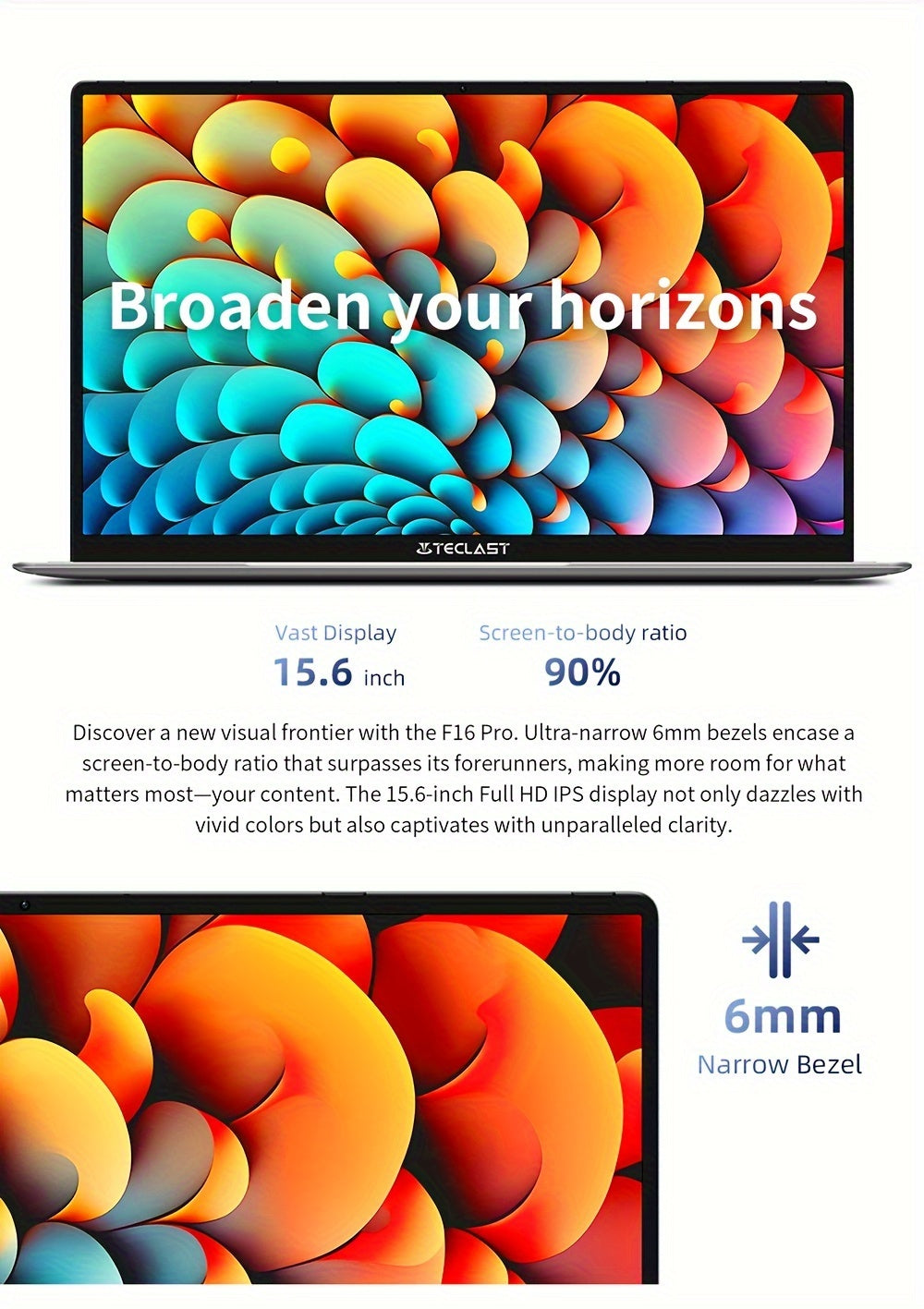 Teclast F16 Pro Laptop 15.6-inch Vast Display, Intel Gen 12th CPU, 12GB LPDDR4 256GB SSD - Mojood