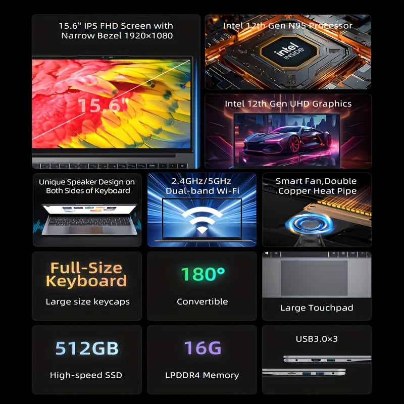 BMAX X15 Pro 39.62 Cm 512GB SSD ROM 16GB DDR4 RAM Intel N95 4 Cores IPS Screen - Mojood