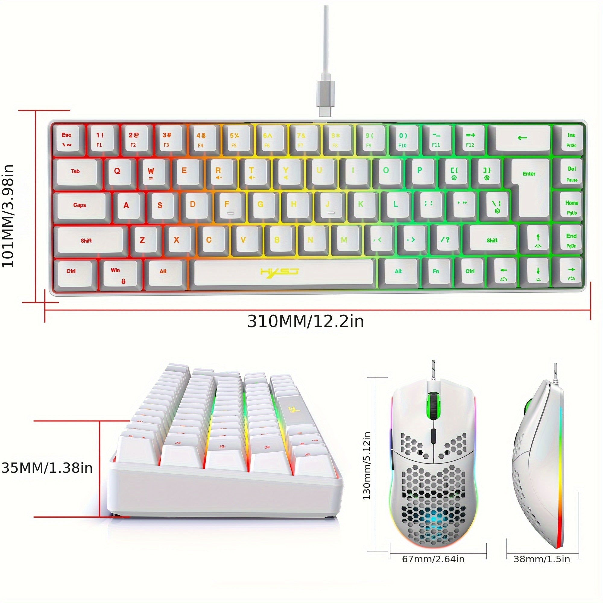HXSJ-RGB Keyboard & Gaming Mouse, Compact 68-key Mini Wired Keyboard RGB - Mojood